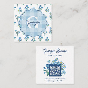 Delicate Blue Floral Monogram Cottagecore Square Business Card