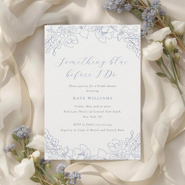 Delicate Blue Floral Something Blue Bridal Shower Invitation (Creator Uploaded)