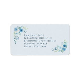 Delicate blue floral wedding address return label