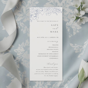 Delicate Blue Floral Wedding Program