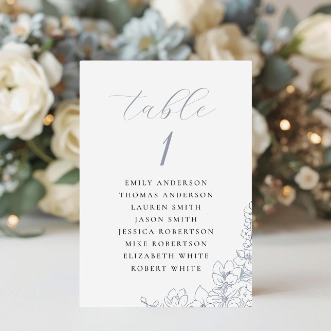 Delicate Blue Floral Wedding Seating Chart Table Number (Creator Uploaded)