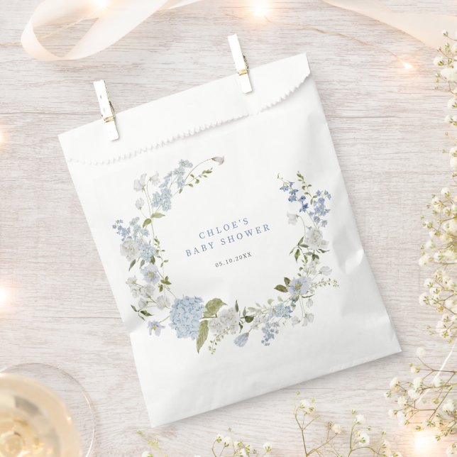 Delicate Blue Floral Wreath Baby Shower Favour Bag (Clipped)