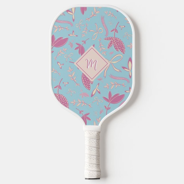 Delicate Blue Florals and Bows Pickleball Paddle (Front)