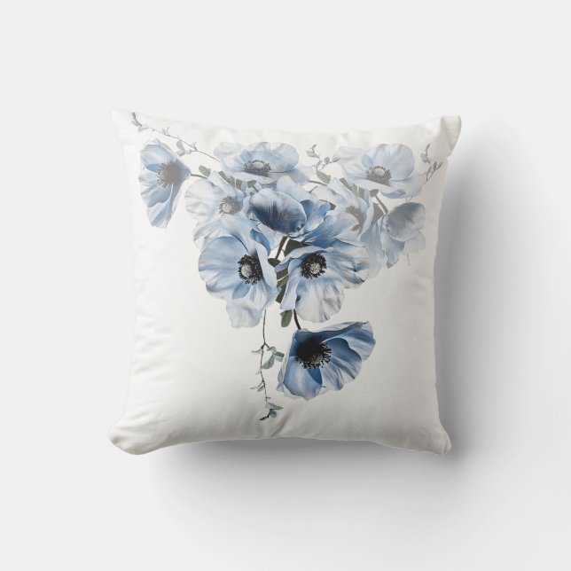 Delicate Blue Flowers Throw Pillow (Front)