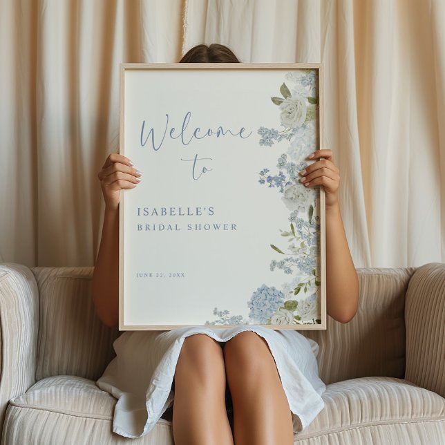 Delicate Blue Green Floral Bridal Shower Welcome Poster (Creator Uploaded)