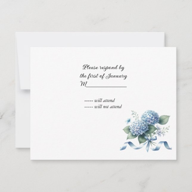 Delicate Blue Hydrangea Wedding RSVP Card (Front)