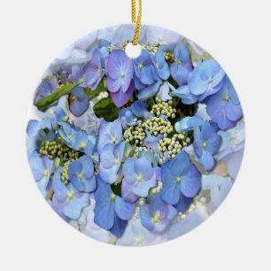Delicate Blue Lacecap Hydrangea Ceramic Ornament