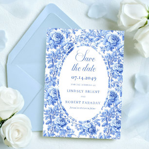 Delicate Blue Roses Floral Save the Date Wedding Announcement