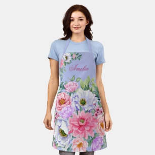 Delicate Blue Summer Garden Party Flowers  Apron