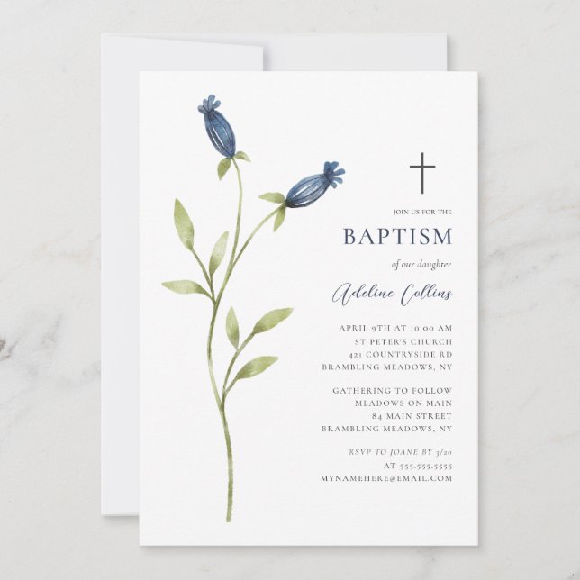 Delicate Blue Watercolor Baptism Invitation (Front)