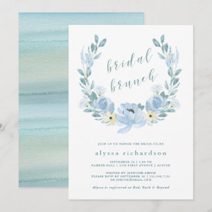 Delicate Blue   Watercolor Floral Bridal Brunch Invitation