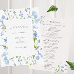 Delicate Blue Watercolor Floral Wedding Flat Program<br><div class="desc">Elegant flat wedding programs with a delicate floral watercolor frame in blue and white.  Personalize with your ceremony details in grey.</div>