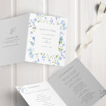 Delicate Blue Watercolor Floral Wedding Folded Program<br><div class="desc">Elegant folded wedding programs with a delicate floral watercolor frame in blue and white.  Personalize with your ceremony details in grey and a thank you message on the back.</div>