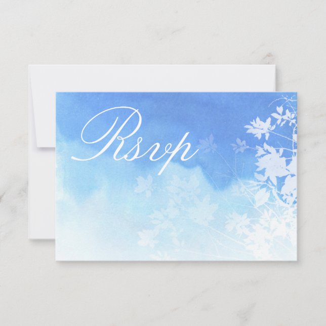 Delicate Blue Watercolour Foliage RSVP Card (Front)