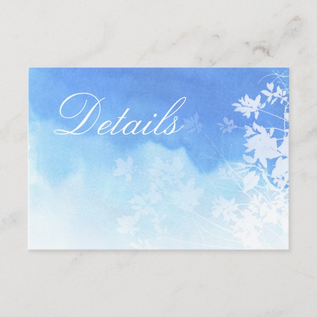 Delicate Blue Watercolour Wedding Details Card (Front)