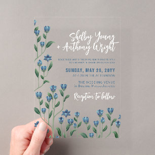 Delicate Blue Wildflowers Wedding Acrylic Invitations