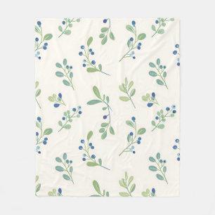 Delicate Blueberry Eucalyptus Pattern Fleece Blanket