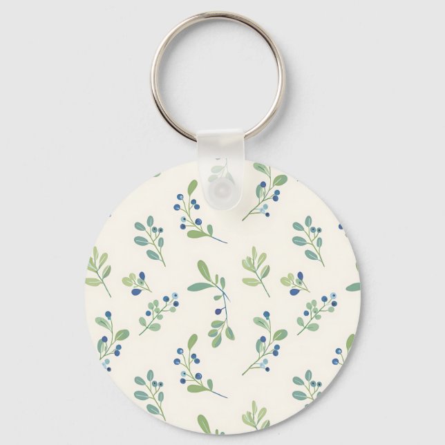 Delicate Blueberry Eucalyptus Pattern Keychain (Front)