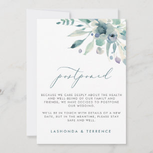 Delicate Blues Floral Wedding Postponement Announcement