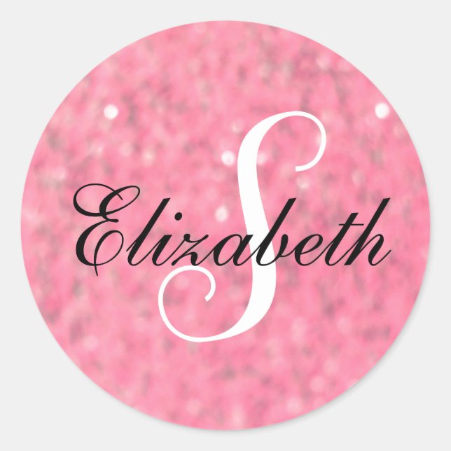 Delicate Blur Pink Monogram Sparkle Classic Round Sticker (Front)