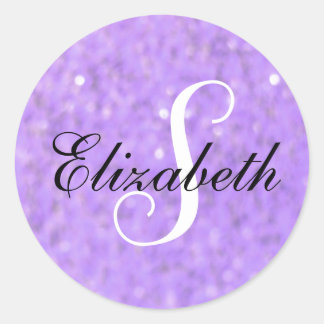 Delicate Blur Purple Monogram Sparkle  Classic Round Sticker