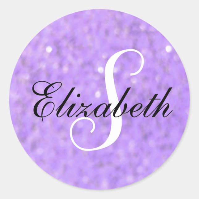 Delicate Blur Purple Monogram Sparkle  Classic Round Sticker (Front)