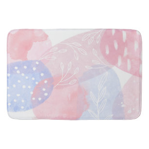 Delicate Blush and Blue Abstract Watercolor Shapes Bath Mat