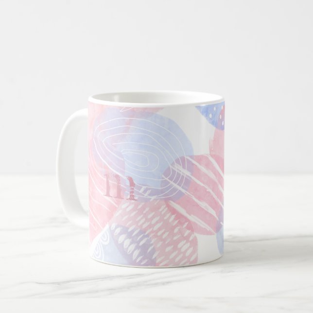 Delicate Blush and Blue Abstract Watercolor Shapes Coffee Mug (Front Left)