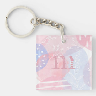 Delicate Blush and Blue Abstract Watercolor Shapes Keychain