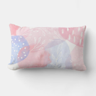 Delicate Blush and Blue Abstract Watercolor Shapes Lumbar Pillow