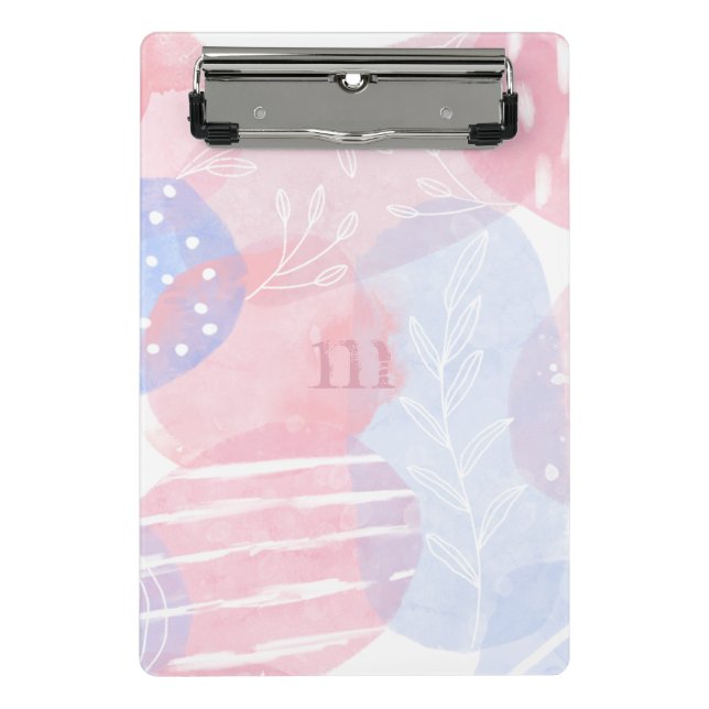 Delicate Blush and Blue Abstract Watercolor Shapes Mini Clipboard (Front)