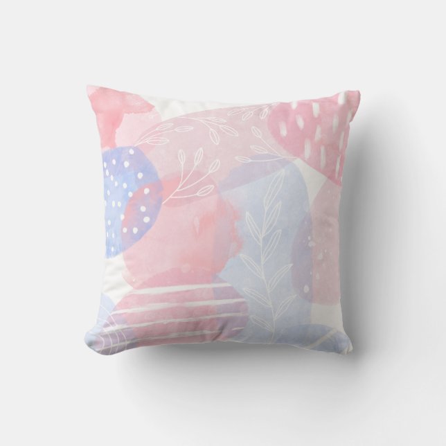 Delicate Blush and Blue Abstract Watercolor Shapes Throw Pillow (Front)