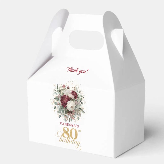 Delicate Blush Burgundy 80th Birthday Favour Boxes (Delicate Blush Burgundy 80th Birthday Favor Box)