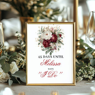 Delicate Blush Burgundy Countdown Tabletop Sign