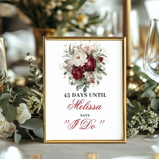 Delicate Blush Burgundy Countdown Tabletop Sign (Delicate Blush Burgundy Countdown Tabletop Sign)