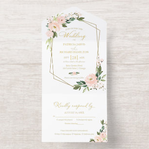 Delicate Blush  Floral Geometric Wedding  All In One Invitation