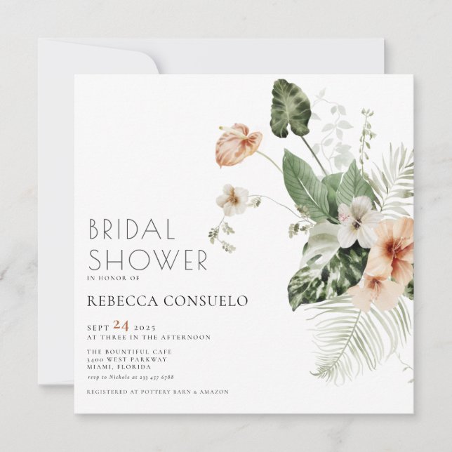 Delicate Blush Floral Greenery Bridal Shower  Invi Thank You Card (Front)