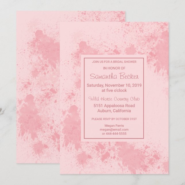 Delicate Blush Paint Splatter Bridal Shower Invitation (Front/Back)