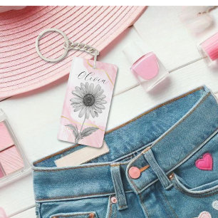 Delicate Blush Pink Daisy Flower Keychain