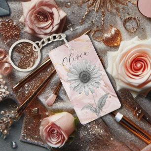 Delicate Blush Pink Daisy Flower Keychain