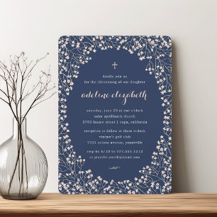 Delicate Blush Pink Floral Christening or Baptism Invitation