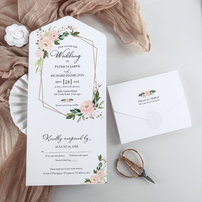 Delicate Blush Pink Floral Geometric Wedding All In One Invitation (Creator Uploaded)