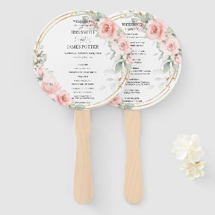 Delicate Blush Pink Floral Gold Wedding Program Hand Fan