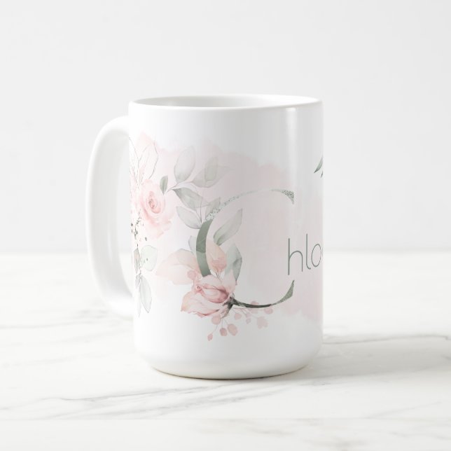 Delicate Blush Pink Rose Monogram Letter C Coffee Mug (Front Left)
