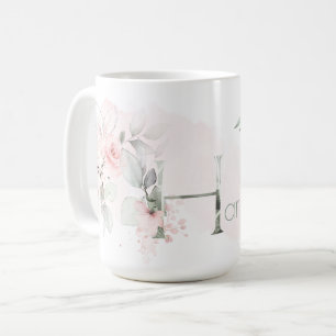 Delicate Blush Pink Rose Monogram Letter H Coffee Mug