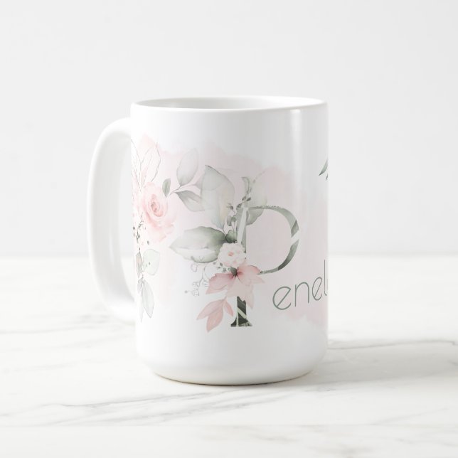 Delicate Blush Pink Rose Monogram Letter P Coffee Mug (Front Left)