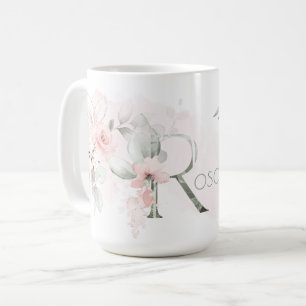 Delicate Blush Pink Rose Monogram Letter R Coffee Mug