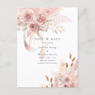 Delicate Bohemian Pink Floral Save the Date Postca Postcard