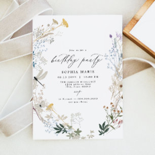 Delicate Boho Wildflower Butterfly Birthday Party Invitation