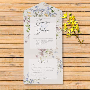 Delicate Boho Wildflowers Cream Dinner All In One Invitation